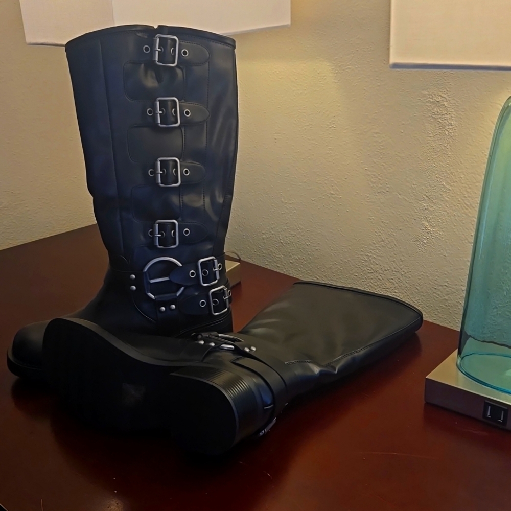 Knee High Black Buckle Boots
